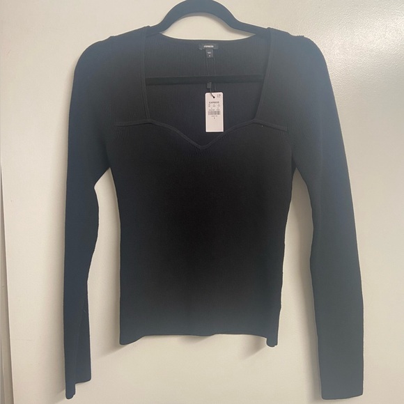 EXPRESS 🖤 Ribbed Sweetheart Neckline Long Sleeve Sweater - Picture 2 of 8